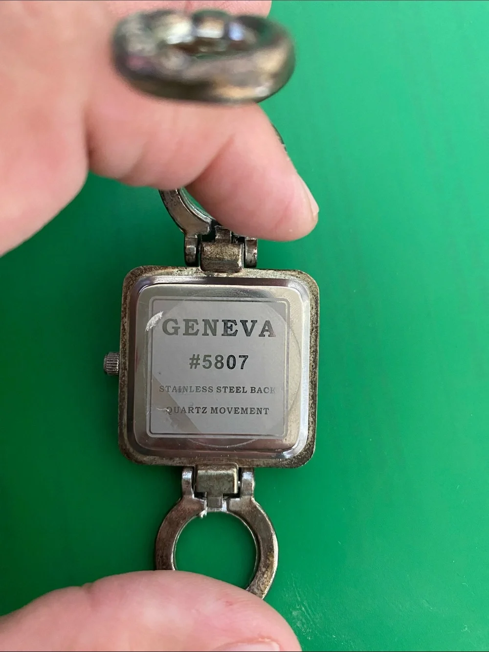 Geneva Silver-Tone Filigree Square Dial Ring Watch